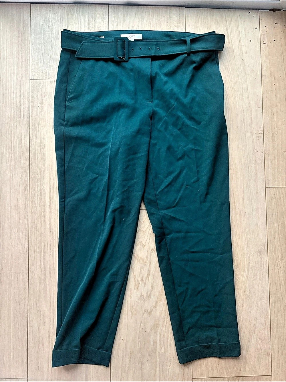 LOFT The Devin Slim Pants Belted Trousers Green Size 12